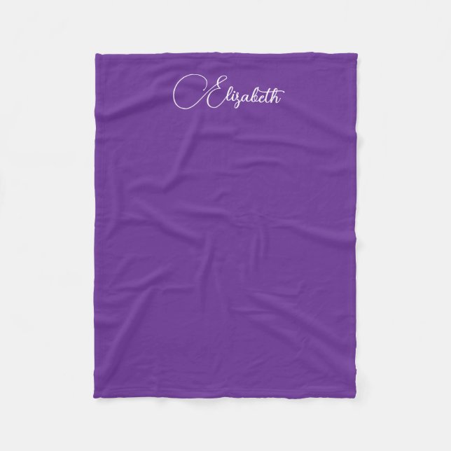 Trendy Calligraphy Script Name Royal Purple Small Fleece Blanket (Front)