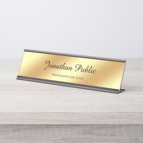 Trendy Calligraphy Script Text Elegant Gold Modern Desk Name Plate