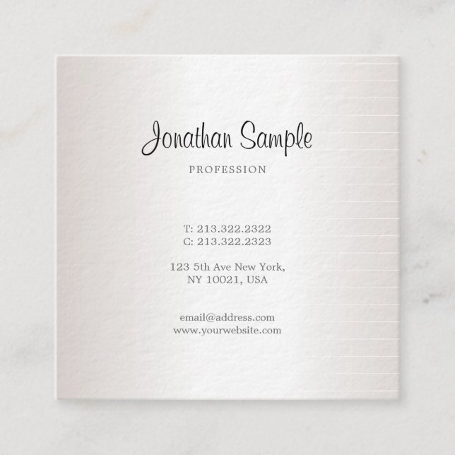 Trendy Calligraphy Sleek Design Glamour Silver Square Business Card (Front)