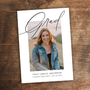 Trendy Calligraphy Three Photo Budget Graduation Invitation