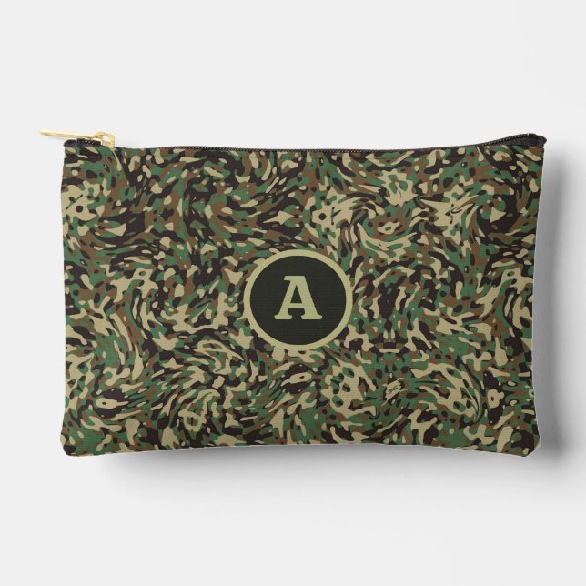 Trendy Camouflage Green Personalized Letter  Accessory Pouch (Front)
