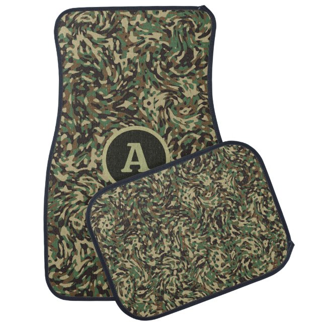 Trendy Camouflage Green Personalized Letter  Car Floor Mat (Set)