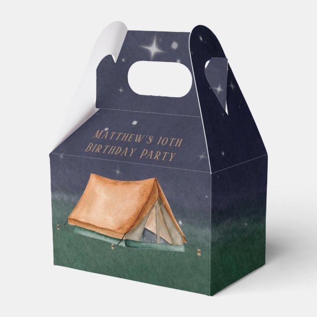 Trendy Campout Sleepover Boy Birthday Party Favor Boxes (Front Side)