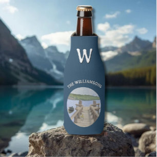 Trendy Can Cooler Watercolor Dock Lake Mountains 