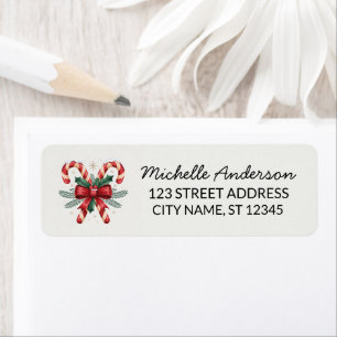 Trendy Candy cane with Holly leaves Return Address Label