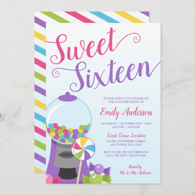 Trendy Candy Sweet 16 Invitation (Front/Back)