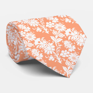 Trendy Cantaloupe Floral Pattern Groomsmen Wedding Neck Tie