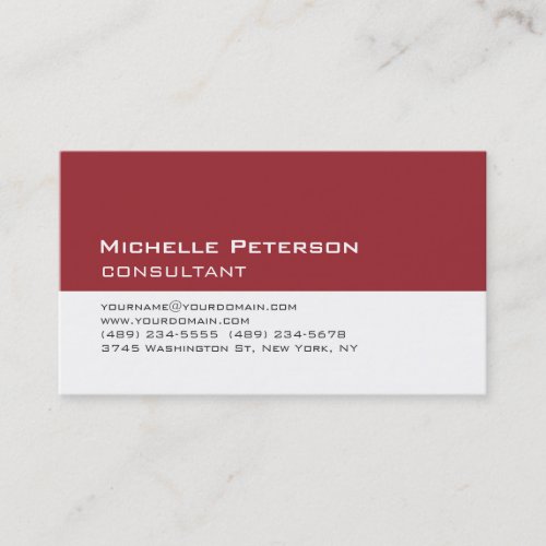 Trendy Carmine Red White Consultant Business Card