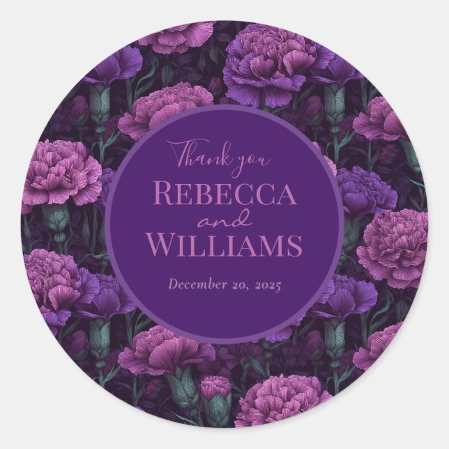 Trendy Carnation Themed Countryside Wedding Classic Round Sticker (Front)