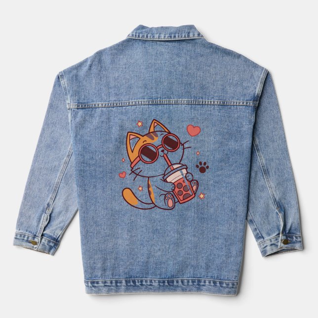 Trendy Cat Boba Tea Zip Jacket – Cute & Cozy (Back)