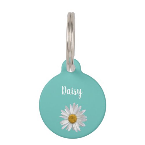 Trendy Cat White Daisy Cute Kitty Teal Green Pet ID Tag