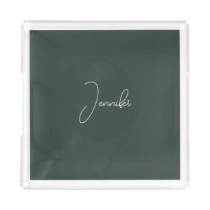 Trendy Celtic Greyish Green Modern Add Own Name Acrylic Tray