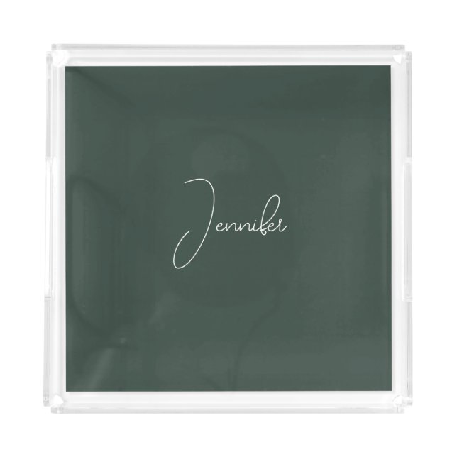 Trendy Celtic Greyish Green Modern Add Own Name Acrylic Tray (Front)