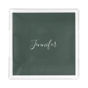 Trendy Celtic Greyish Green Modern Add Own Name Acrylic Tray