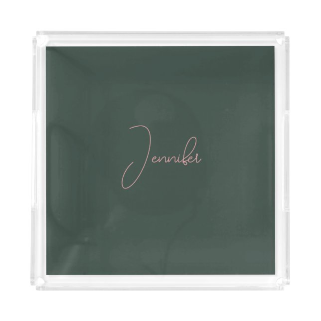 Trendy Celtic Greyish Green Modern Add Own Name Acrylic Tray (Front)