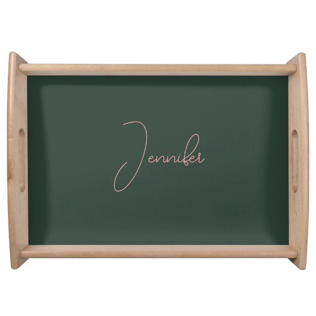 Trendy Celtic Greyish Green Modern Add Own Name Serving Tray (Front)