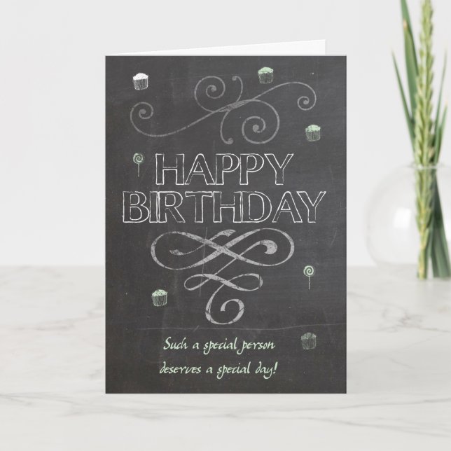 Trendy Chalk Board Effect Birthday Greeting Card (Front)