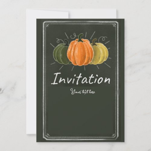 Trendy Chalk Pumpkin on black board  Invitation