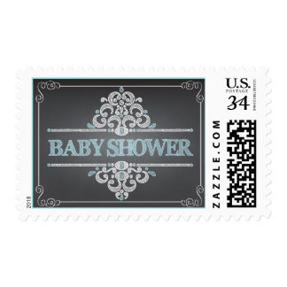 Trendy Chalkboard Baby Shower Blue Boy Stamp