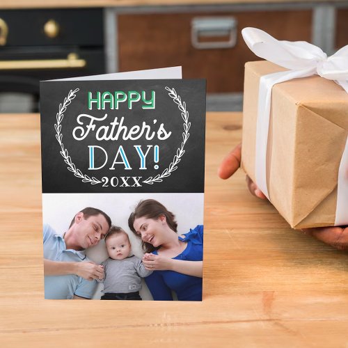 Trendy Chalkboard Custom Photo Fathers Day Card