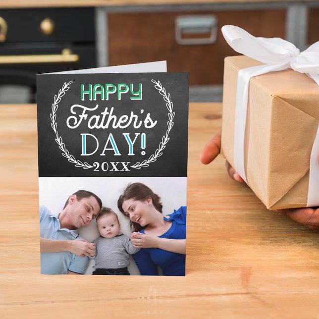 Trendy Chalkboard Custom Photo Father's Day Card (Creator Uploaded)