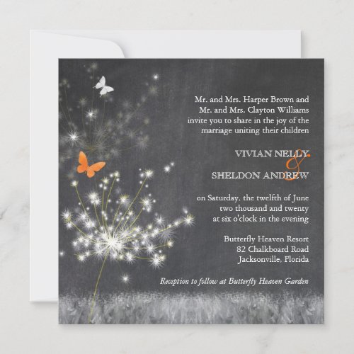 Trendy Chalkboard + Dandelion Wedding Invitations