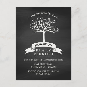 Trendy Chalkboard Family Reunion with Tree Invitation Postcard