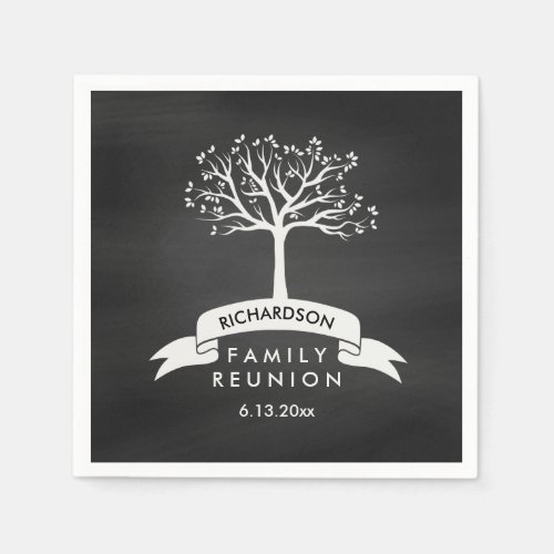 Trendy Chalkboard Look with Tree Family Reunion Paper Napkins