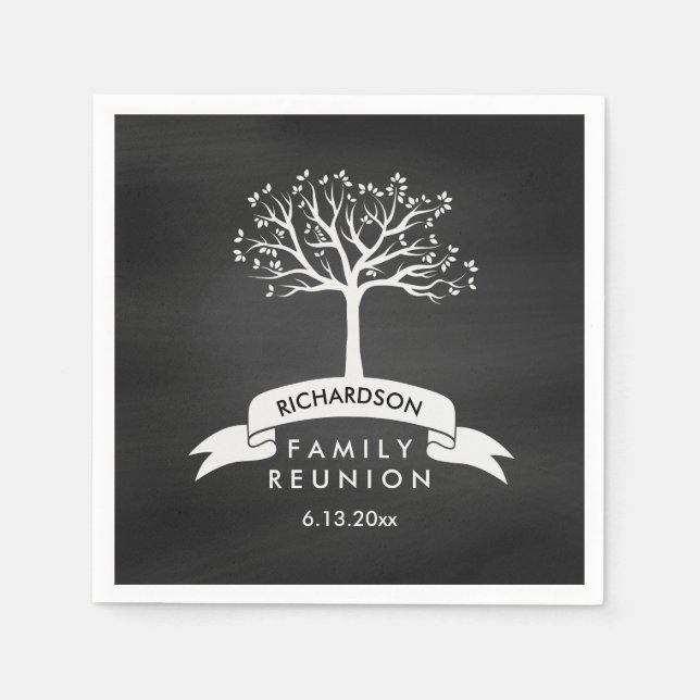 Trendy Chalkboard Look with Tree Family Reunion Paper Napkins (Front)