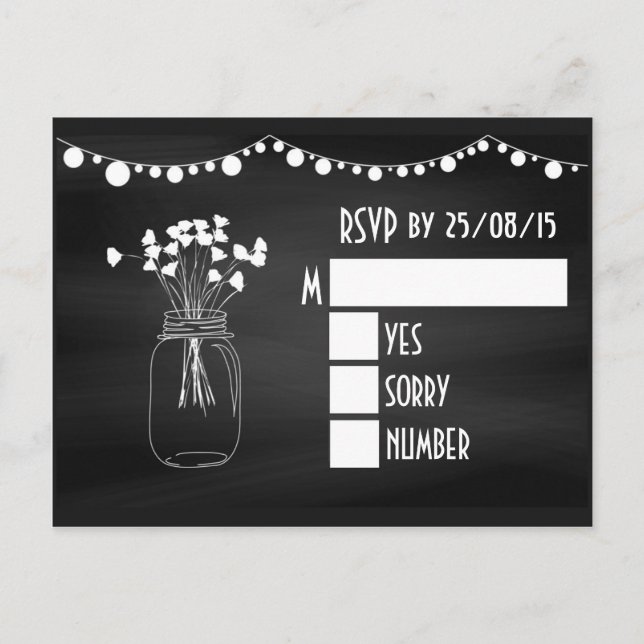 Trendy Chalkboard Mason Jar Wedding RSVP Invitation Postcard (Front)