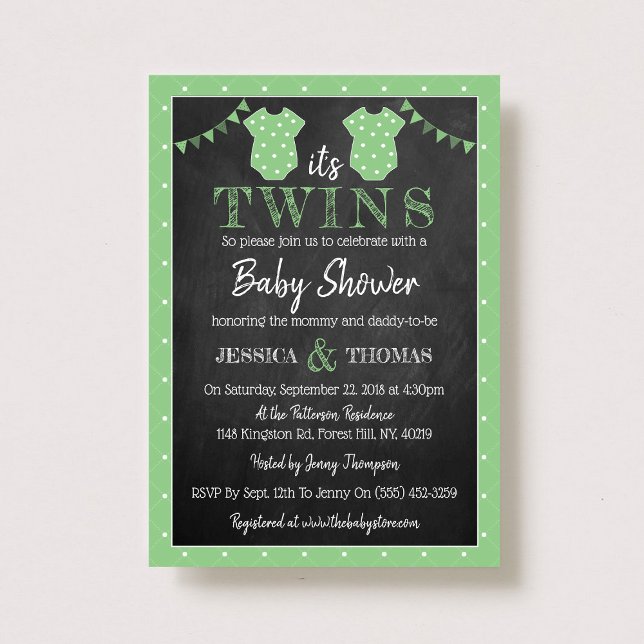 Trendy Chalkboard Neutral Twins Baby Shower Invitation (Creator Uploaded)