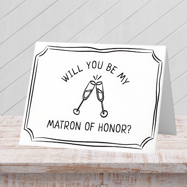 Trendy Champagne Toast Matron of Honor Proposal  Card (Cheers to your matron of honor with this elegant proposal card with clinking champagne glasses.)