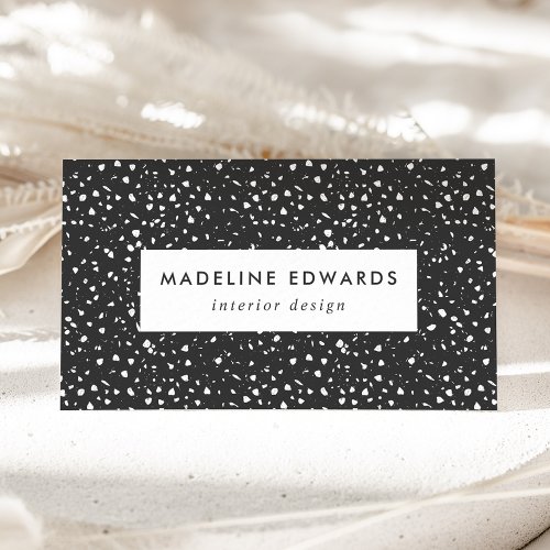 Trendy Charcoal Gray  White Terrazzo Business Card