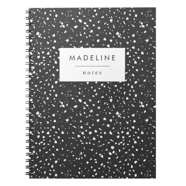 Trendy Charcoal Gray & White Terrazzo Notebook (Front)