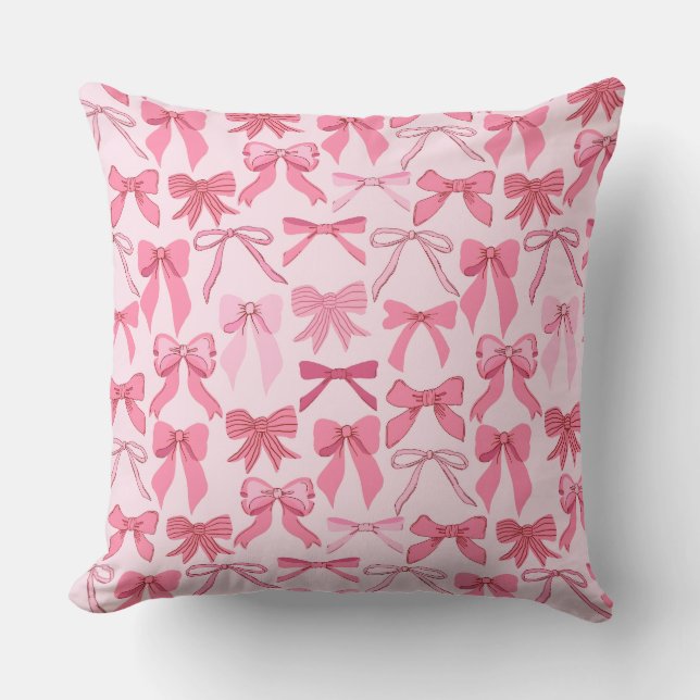 Trendy Charming Pink Bow Knots Pattern Throw Pillow (Front)