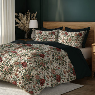 Trendy Charming Red Roses Artistic Tile Designs Duvet Cover
