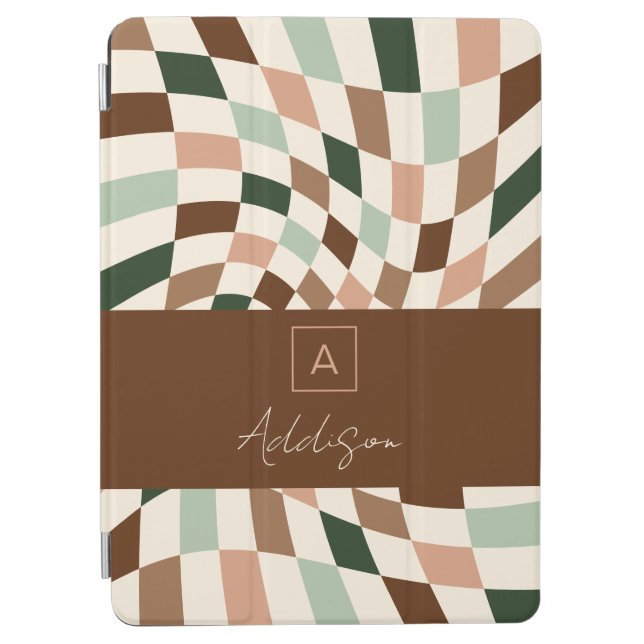 Trendy Checkered Personalized Monogram iPad Air Cover (Front)