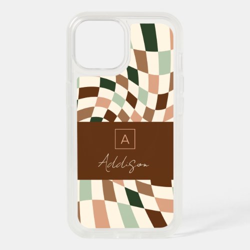 Trendy Checkered Personalized Monogram iPhone 15 Case