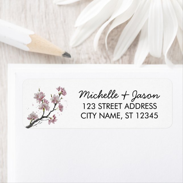 Trendy Cherry Blossom Tree Branch Return Address Label (Insitu)