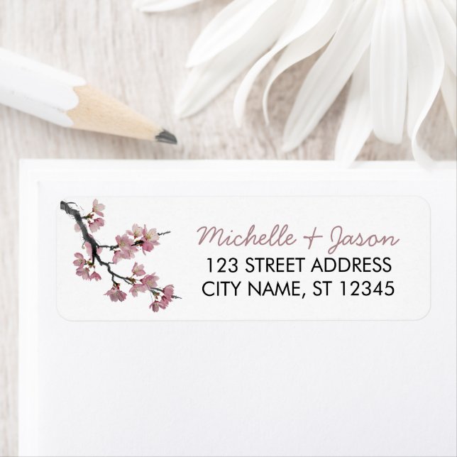 Trendy Cherry Blossom Tree Branch Return Address Label (Insitu)