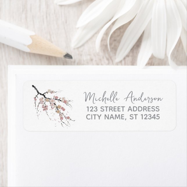 Trendy Cherry Blossom Tree Branch Return Address Label (Insitu)