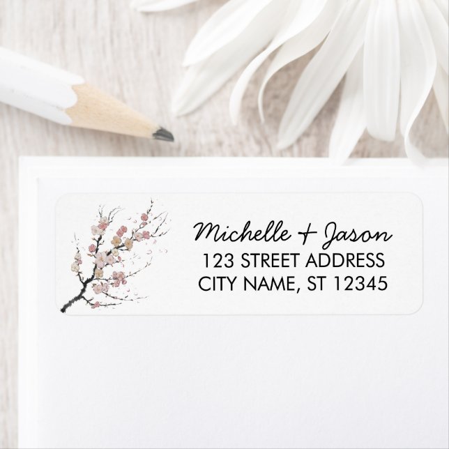 Trendy Cherry Blossom Tree Branch Return Address Label (Insitu)