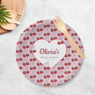 Trendy Cherry on Top Bridal Shower Paper Plates