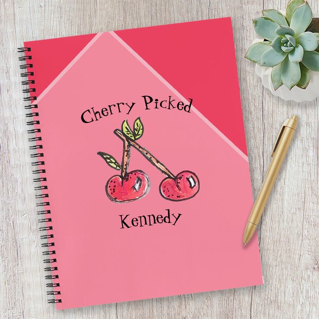 Trendy Cherry Pink Name Modern Cute Kitschy Fun Notebook (Creator Uploaded)