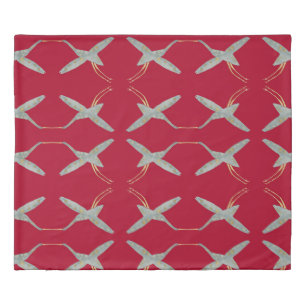 Trendy Cherry Red Watercolor Crane Birds Duvet Cover