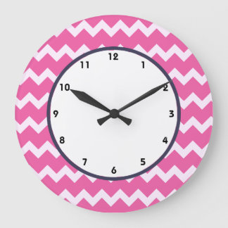 trendy chevron cerise white retro clock pink
