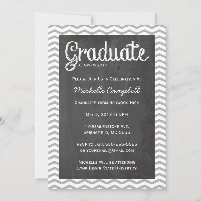 Trendy Chevron & Chalkboard Graduation Invitation (Front)