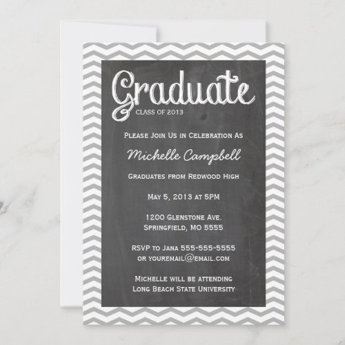 Trendy Chevron &amp; Chalkboard Graduation Invitation