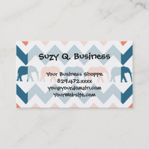 Trendy Chevron Elephants Coral Blue Stripe Pattern Business Card