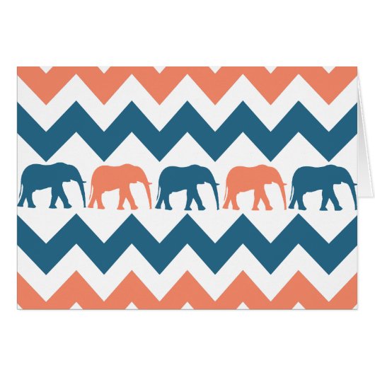 Trendy Chevron Elephants Coral Blue Stripe Pattern Cards (Front Horizontal)